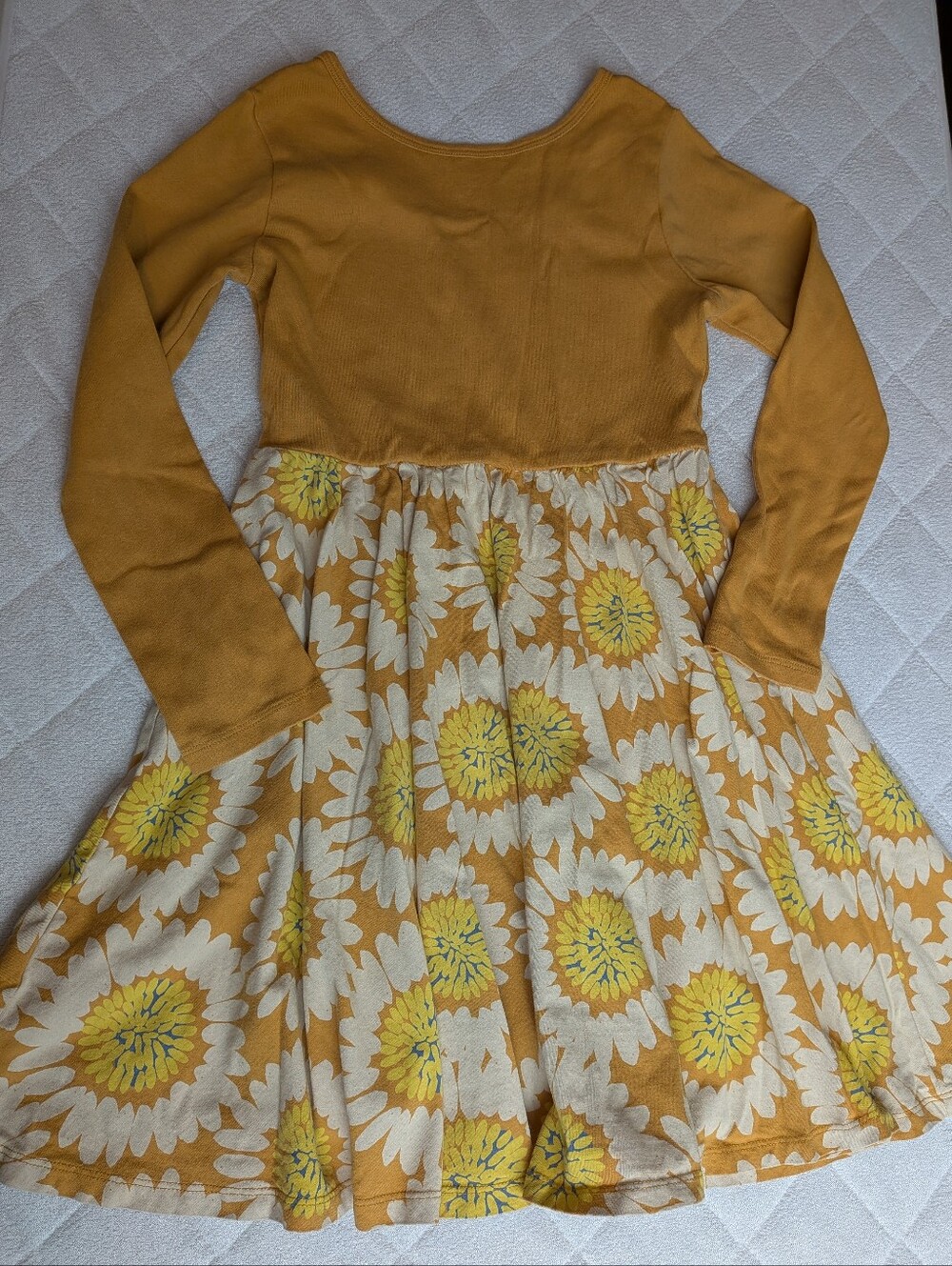 Tea Collection Mustard Yellow Daisy Floral Twirl Skater Dress Girls Size 12